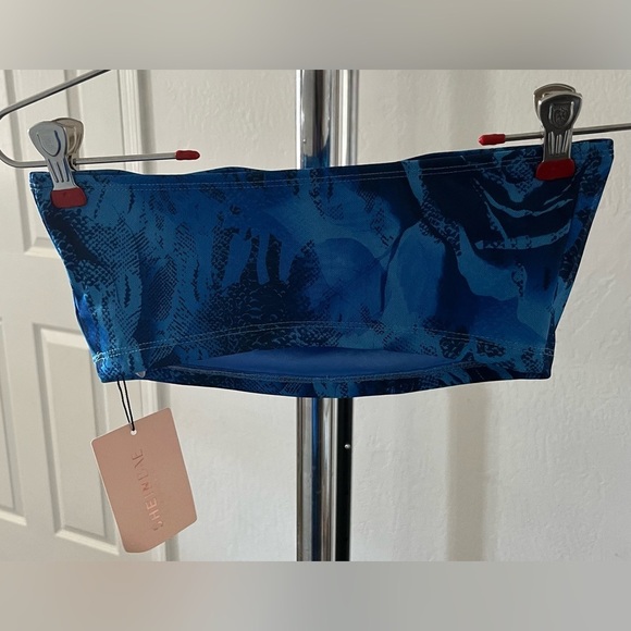 NWT 2 Piece Shein Bae Blue Floral Tube Top & Pencil Skirt Women’s size Small - Picture 4 of 6